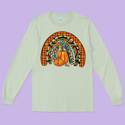 Fall Pumpkin Rainbow Long Sleeve Tee Designed By Jahusdesignshop
