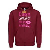 Burgundy Queen Was Born İn January Happy Birthday Zipper Hoodie - Bettercallsaul