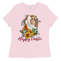 Bubblegum Pink happy easter with bunny and sunflowers Ladies Tee - RanaPortraitStore