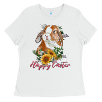 White happy easter with bunny and sunflowers Ladies Tee - RanaPortraitStore