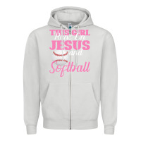 Dove Grey This Girl Jesus And Softball Zipper Hoodie - Bettercallsaul