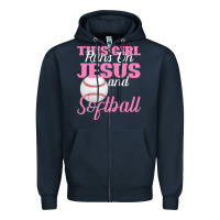 Navy This Girl Jesus And Softball Zipper Hoodie - Bettercallsaul