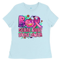 Baby Blue halloween boo with cancer ribbon breast cancer sca Ladies Tee - AdoDesignShop