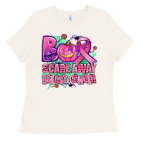 Halloween Boo With Cancer Ribbon Breast Cancer Sca Ladies Tee | Teevron
