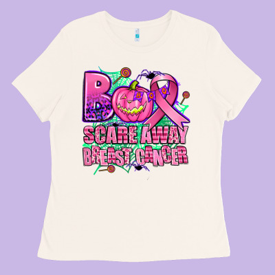 Halloween Boo With Cancer Ribbon Breast Cancer Sca Ladies Tee Designed By Adodesignshop