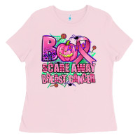 Bubblegum Pink halloween boo with cancer ribbon breast cancer sca Ladies Tee - AdoDesignShop