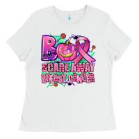 White halloween boo with cancer ribbon breast cancer sca Ladies Tee - AdoDesignShop