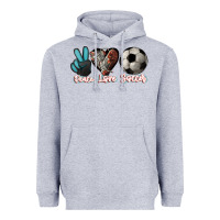 Heather Grey Peace love Soccer Heavyweight Hoodie - HowdyJamesFarm