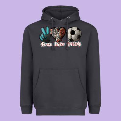 Peace Love Soccer Heavyweight Hoodie Designed By Howdyjamesfarm