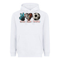 White Peace love Soccer Heavyweight Hoodie - HowdyJamesFarm