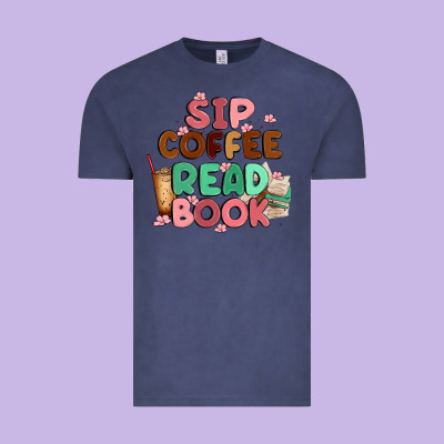 Sip Coffee Read Book Vintage Tee Designed By Maliassmallbusiness