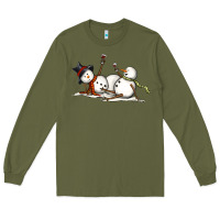 Army Green snowman with wine Long Sleeve Tee - MaliasSmallBusiness