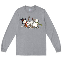 Heather Grey snowman with wine Long Sleeve Tee - MaliasSmallBusiness