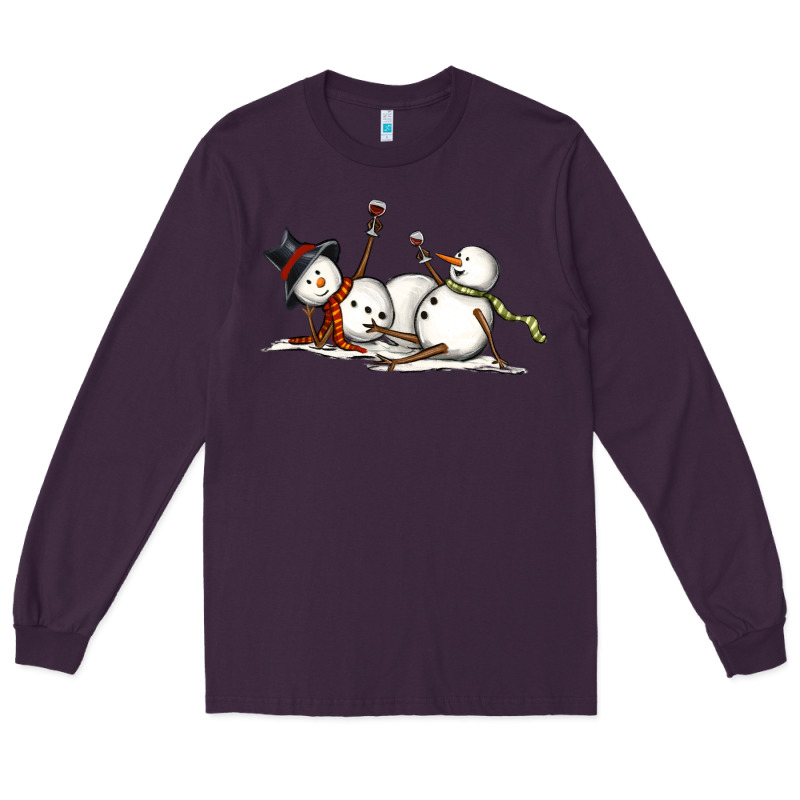 Snowman With Wine Long Sleeve Tee by MaliasSmallBusiness | Teevron
