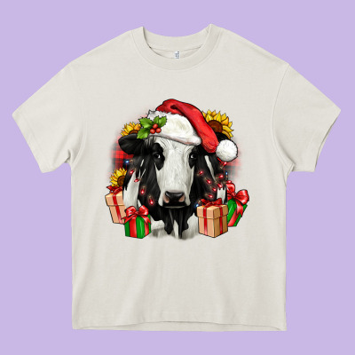 Christmas Holstein Heavy Core Tee Designed By Jahusdesignshop