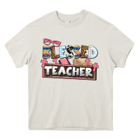 Cream blessed teacher Heavy Core Tee - AdoDesignShop