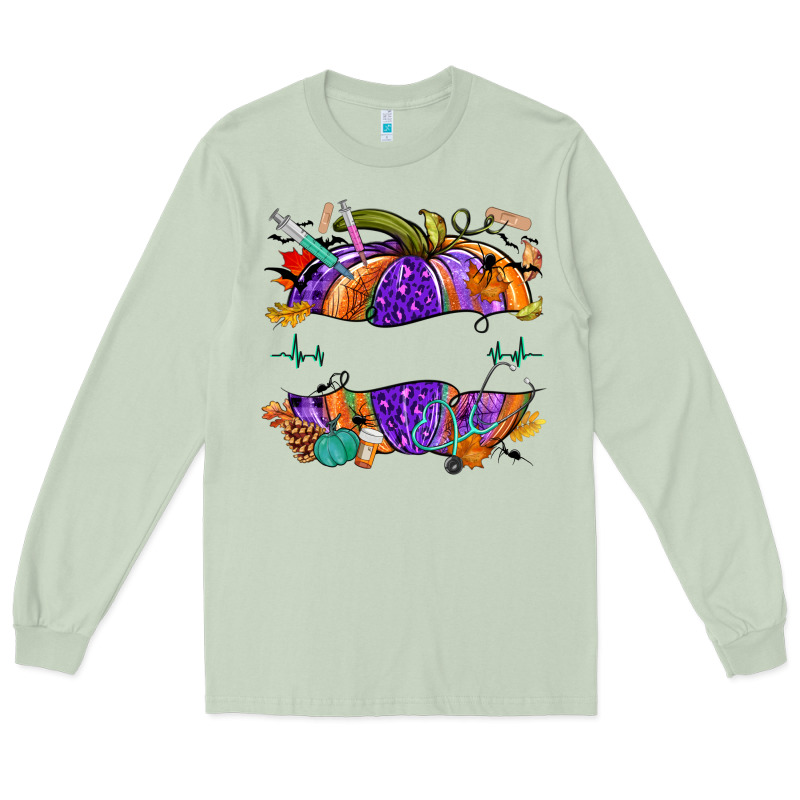 Halloween Nurse Pumpkin Custom Name Long Sleeve Tee by NancyCooperArtShop | Teevron