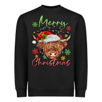 Black merry christmas cow Heavyweight Sweatshirt - MaliasSmallBusiness
