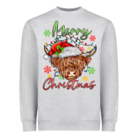 Heather Grey merry christmas cow Heavyweight Sweatshirt - MaliasSmallBusiness