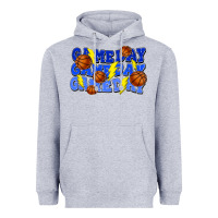 Heather Grey Game day game day game day lightning bolt Heavyweight Hoodie - HowdyJamesFarm