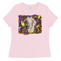 Bubblegum Pink mardi gras goat fleur de lis Ladies Tee - RanaPortraitStore