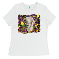 White mardi gras goat fleur de lis Ladies Tee - RanaPortraitStore