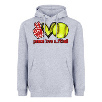 Heather Grey Peace love Softball Heavyweight Hoodie - HowdyJamesFarm