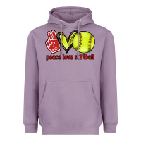 Lavender Peace love Softball Heavyweight Hoodie - HowdyJamesFarm