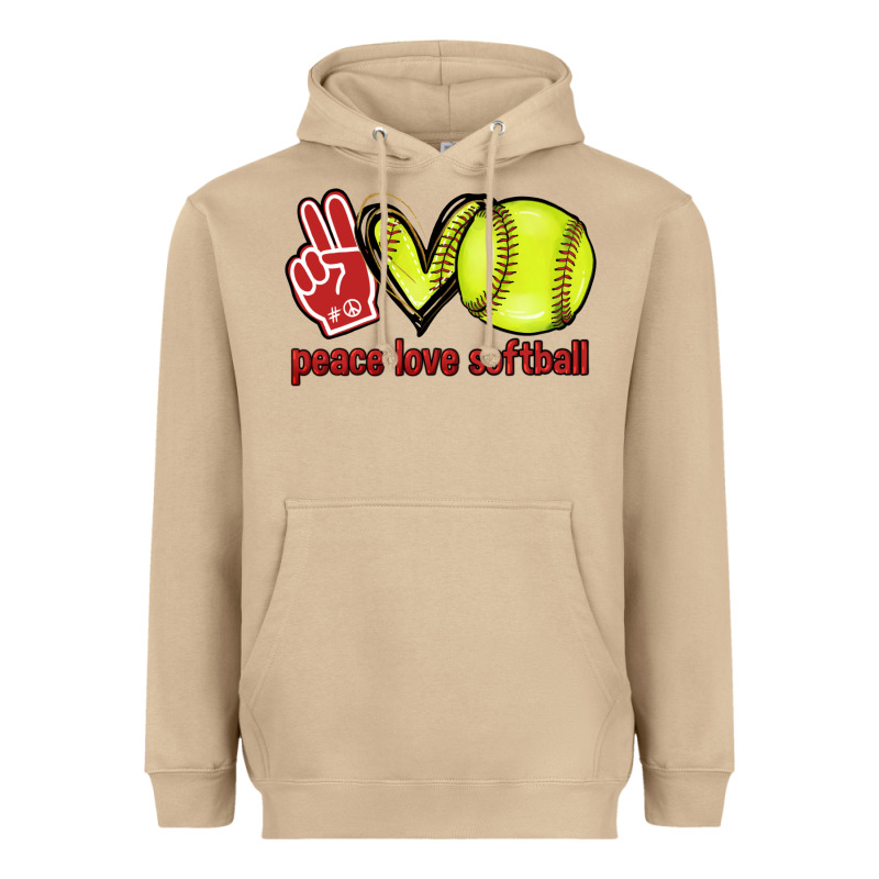 Peace Love Softball Heavyweight Hoodie by HowdyJamesFarm | Teevron