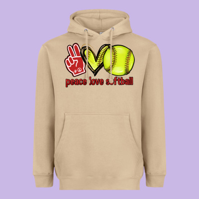 Peace Love Softball Heavyweight Hoodie Designed By Howdyjamesfarm