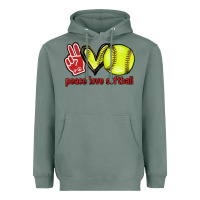 Sage Peace love Softball Heavyweight Hoodie - HowdyJamesFarm