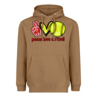 Toasted Coconut Peace love Softball Heavyweight Hoodie - HowdyJamesFarm