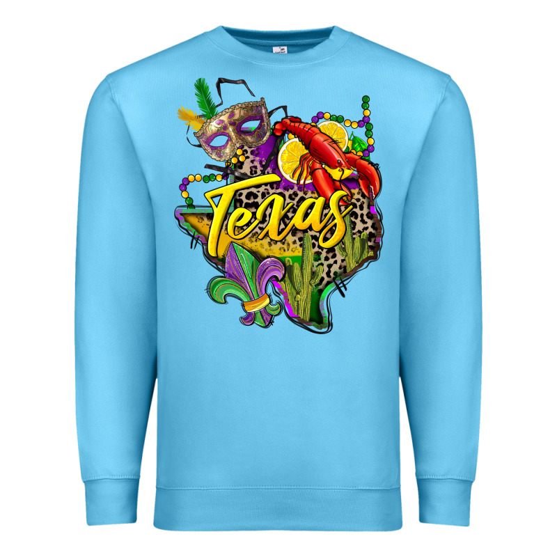 Texas Map Mardi Gras Premium Sweatshirt by CowGirlArtShop | Teevron