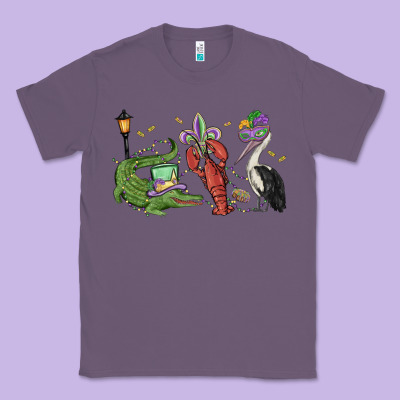 Mardi Gras Alligator Crawfish Pelican Classic Tee Designed By Maliassmallbusiness