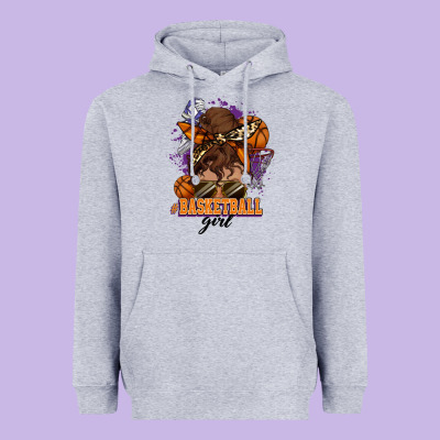 Messy Bun Basketball Girl Heavyweight Hoodie Designed By Howdyjamesfarm