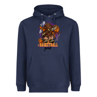 Navy Messy bun Basketball girl Heavyweight Hoodie - HowdyJamesFarm