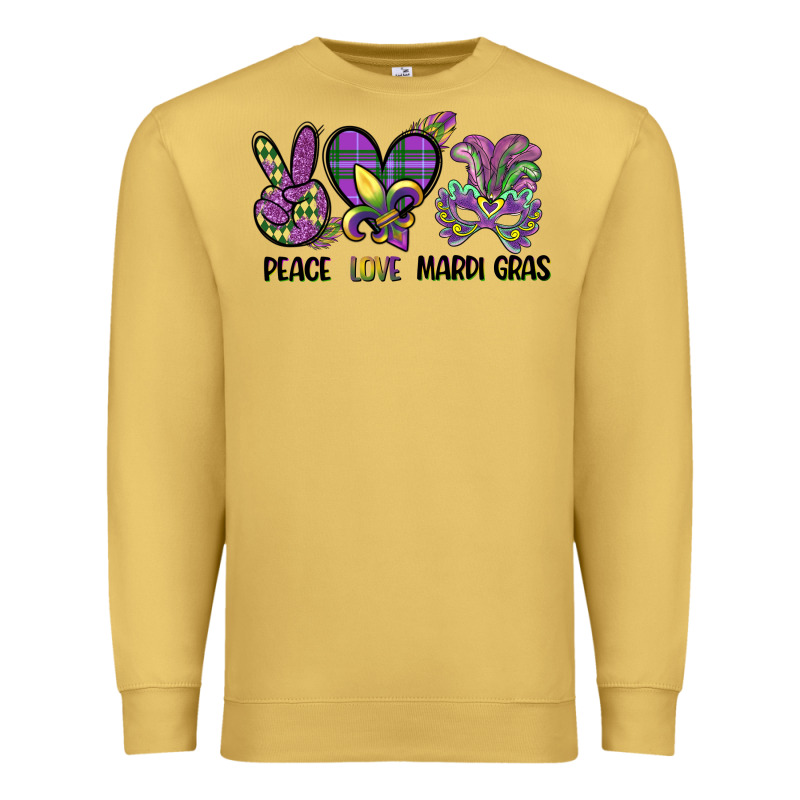 Peace Love Mardi Gras Premium Sweatshirt by CowGirlArtShop | Teevron