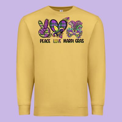 Peace Love Mardi Gras Premium Sweatshirt Designed By Cowgirlartshop