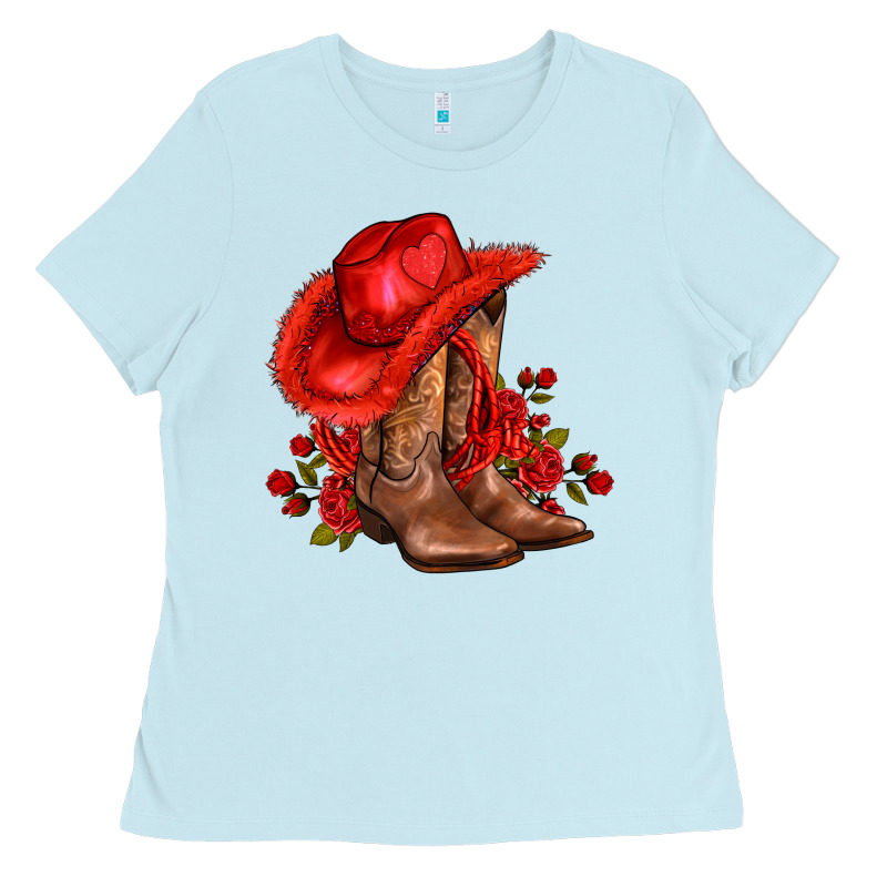 Valentines Day Cowboy Boots Red  And Roses Ladies Tee by AdoDesignShop | Teevron