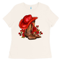 Bone valentines day cowboy boots red  and roses Ladies Tee - AdoDesignShop