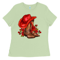Matcha valentines day cowboy boots red  and roses Ladies Tee - AdoDesignShop