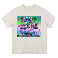 Cream aloha stitch Heavy Core Tee - AdoDesignShop