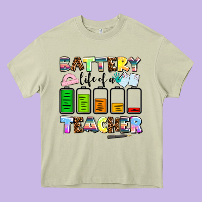 Battery Life Of A Teacher Heavy Core Tee Designed By Adodesignshop