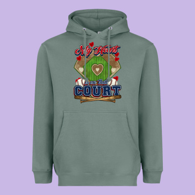 My Heart Is On That Court Baseball Heavyweight Hoodie Designed By Howdyjamesfarm