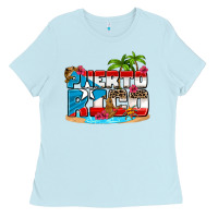Baby Blue puerto rico and flowers with frog Ladies Tee - AdoDesignShop