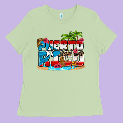 Puerto Rico And Flowers With Frog Ladies Tee Designed By Adodesignshop