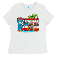 White puerto rico and flowers with frog Ladies Tee - AdoDesignShop