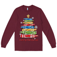 Burgundy crayons tree christmas Long Sleeve Tee - MaliasSmallBusiness