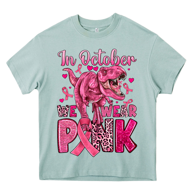 In October We Wear Pink Dinosaur Heavy Core Tee by JahusDesignShop | Teevron