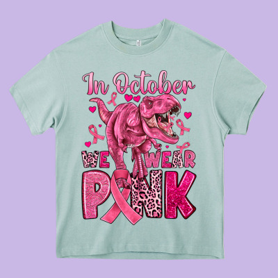 In October We Wear Pink Dinosaur Heavy Core Tee Designed By Jahusdesignshop